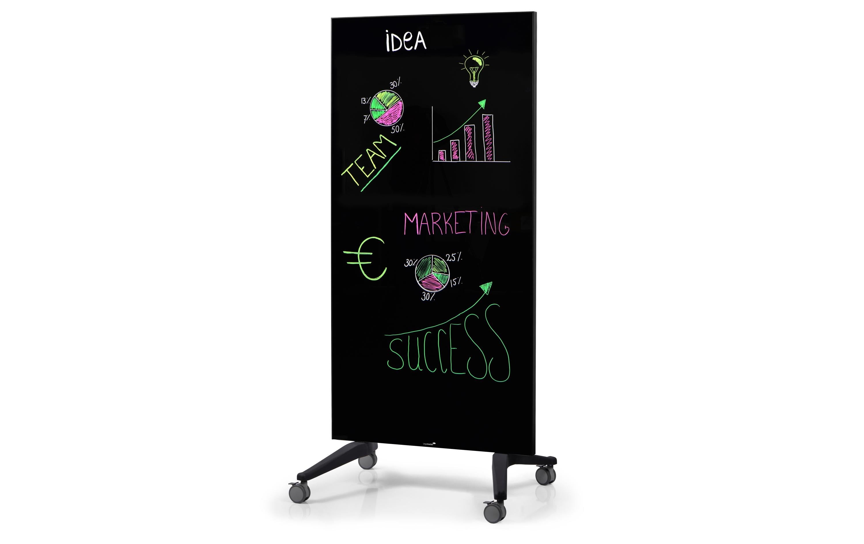 Legamaster Whiteboard – 95 × 175 cm, Glas, magnetisch, Stahlrahmen, mobil