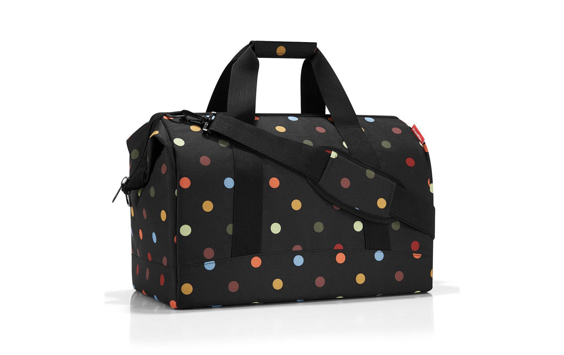 Reisenthel Umhängetasche Allrounder L Dots – Polyester, Schwarz, 48 × 29 × 39,5 cm