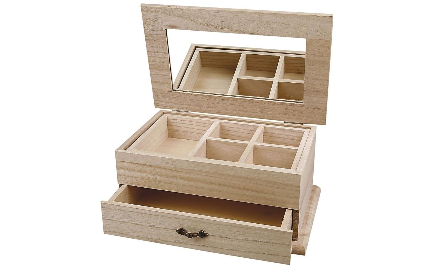Creativ Company Box, Paulownia tomentosa (Blauglockenbaum), Braun, 27 × 12 × 17 cm, mit Spiegel