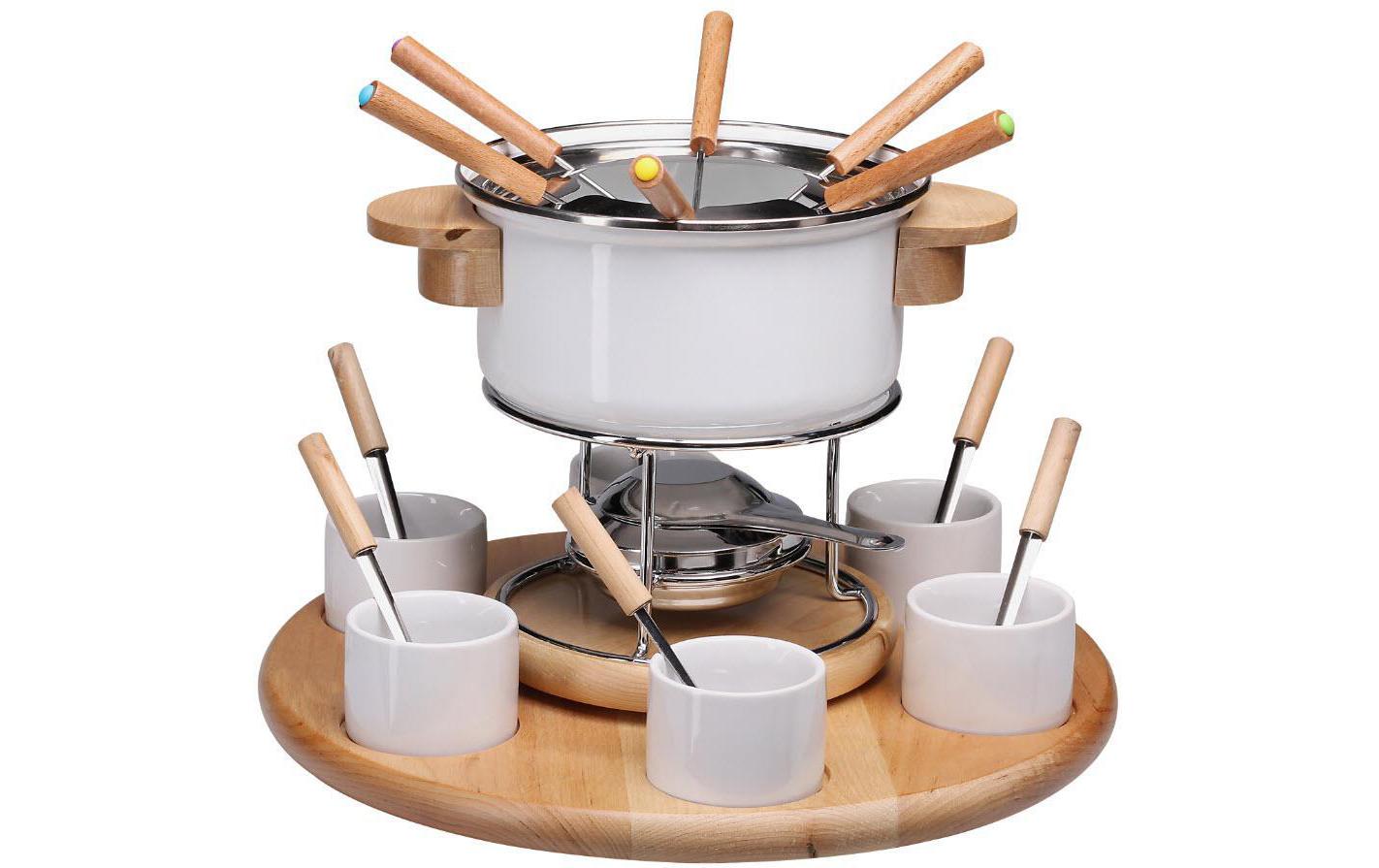 Nouvel Fleischfondue-Set Larissa 23-teilig, für 6 Personen – mit Pastenbrenner, Gusseisen, Ø 15 cm, Braun