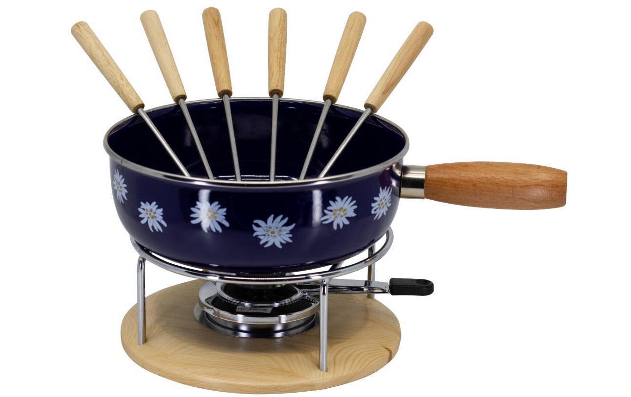 Nouvel Käsefondue-Set Edelweiss 9-teilig, für 6 Personen – mit Pastenbrenner, Edelstahl, Ø 22 cm, für Gas, blau