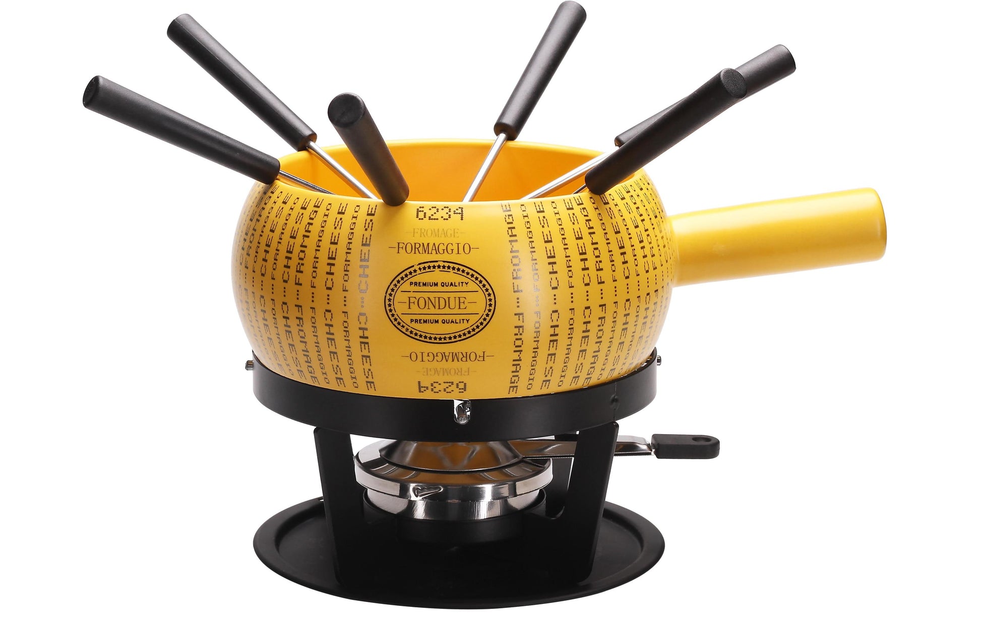 Nouvel Käsefondue-Set Parmino 9-teilig, für 6 Personen – mit Pastenbrenner, Keramik, Ø 22 cm, für Gas, Gelb