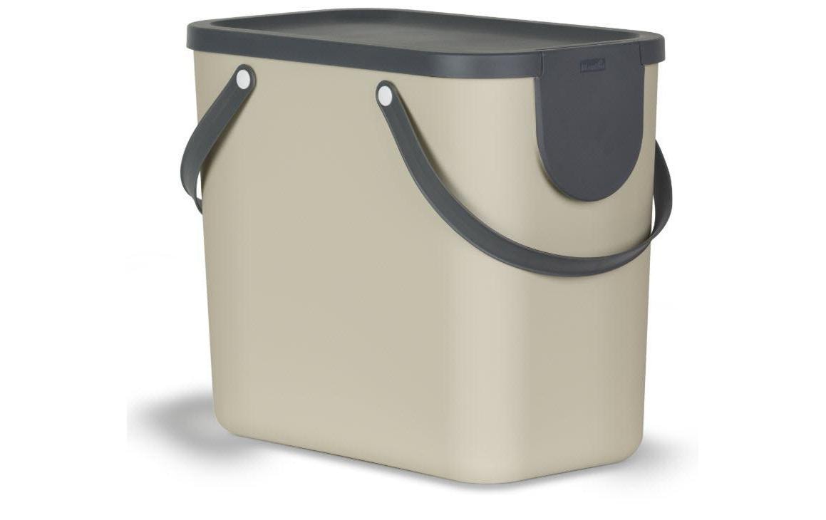 Rotho Abfallcontainer – 25 l – mit Deckel – Kunststoff, Cappuccino – B × H × T 235 × 340 × 400 mm