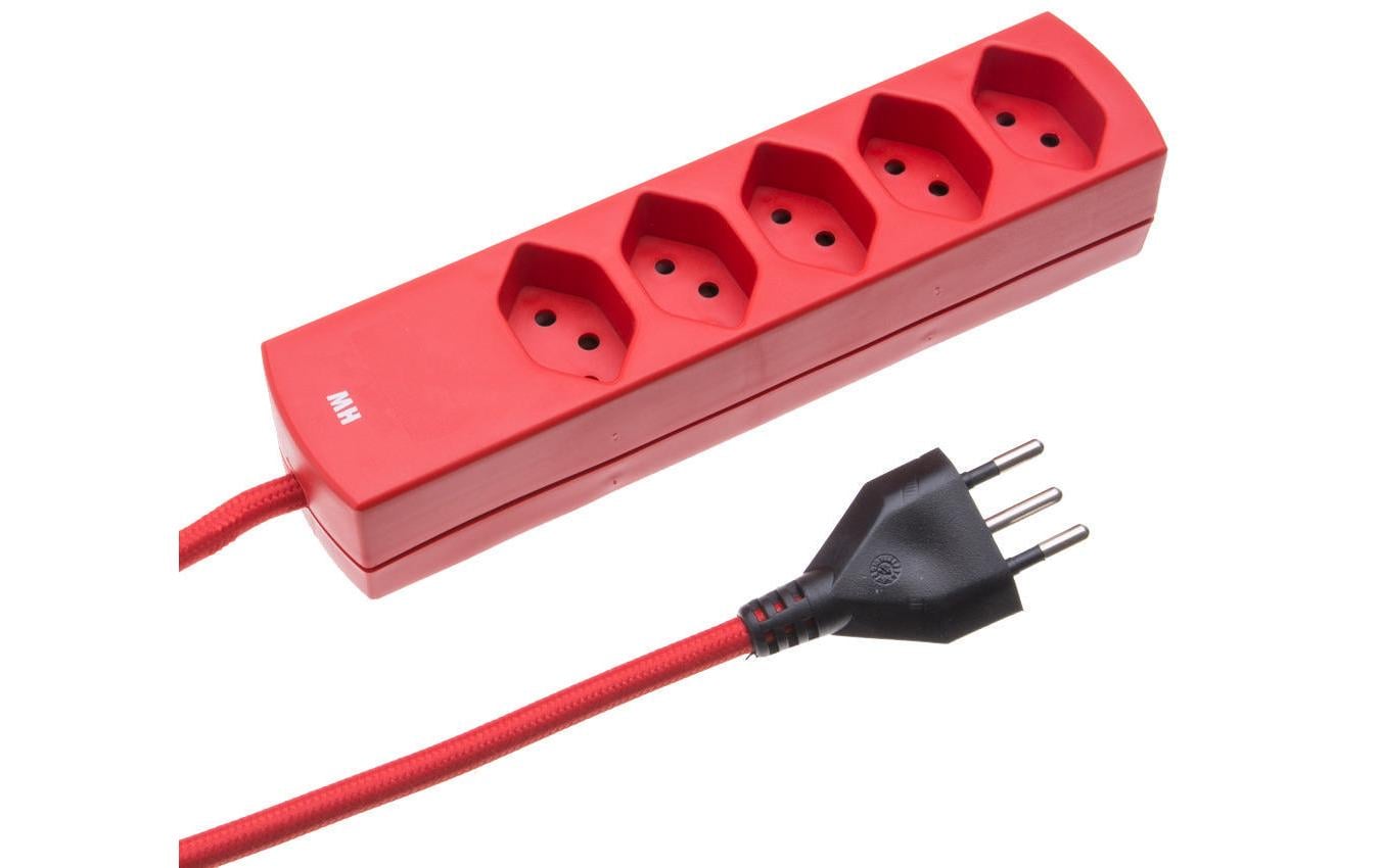 MaxTex Steckdosenleiste – 5× T13, 2 m, ohne Schalter, IP20, rot
