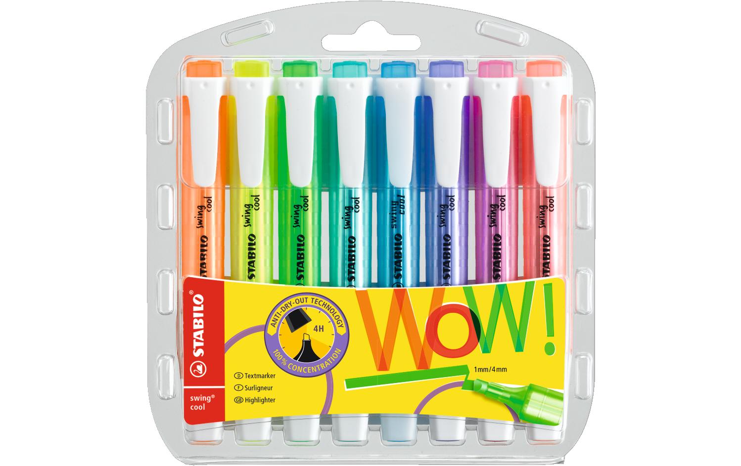 STABILO Swing Cool Textmarker Set 8 Farben – Keilspitze, 1–4 mm