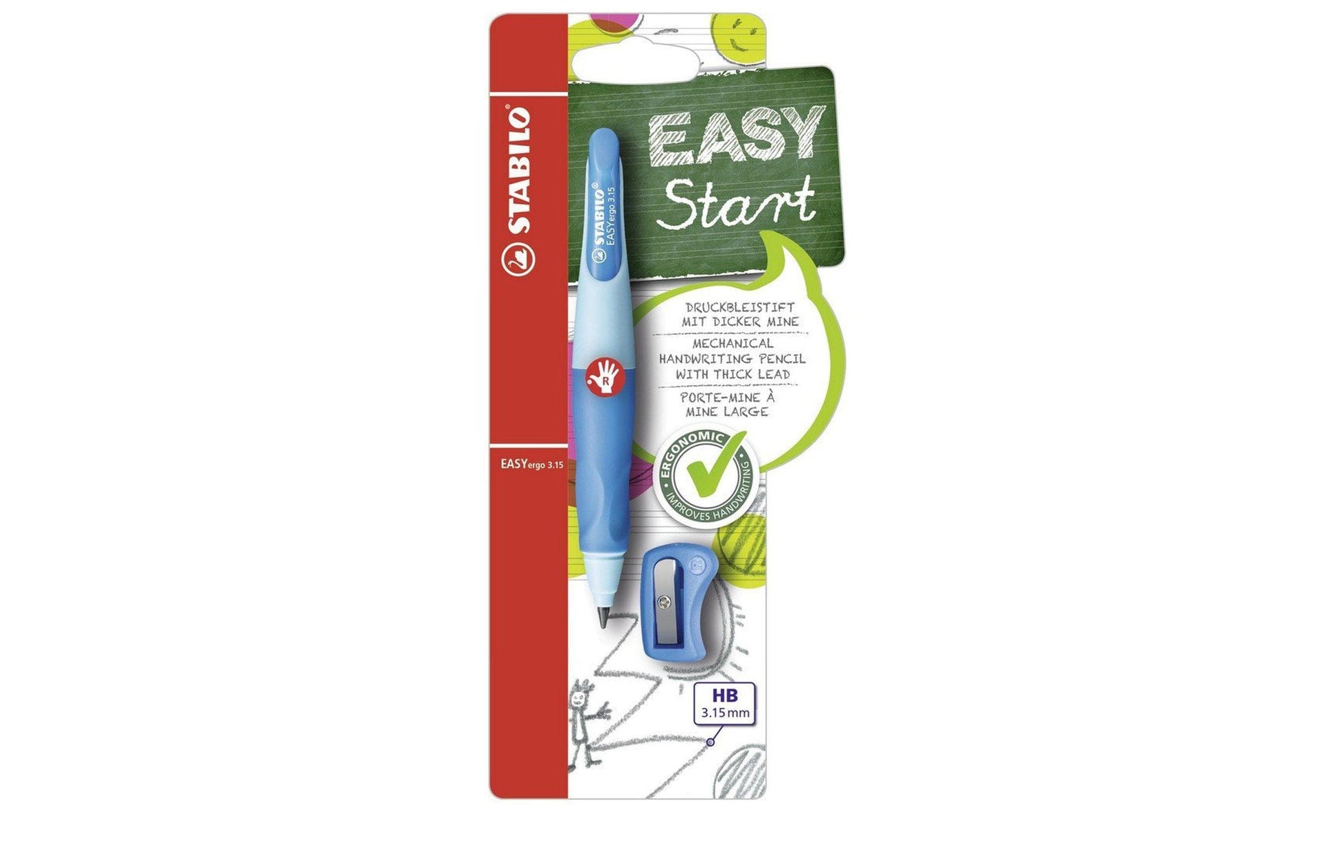 Stabilo EASYergo Start Druckbleistift – 3,15 mm, für Rechtshänder, Hellblau, inkl. Spitzer