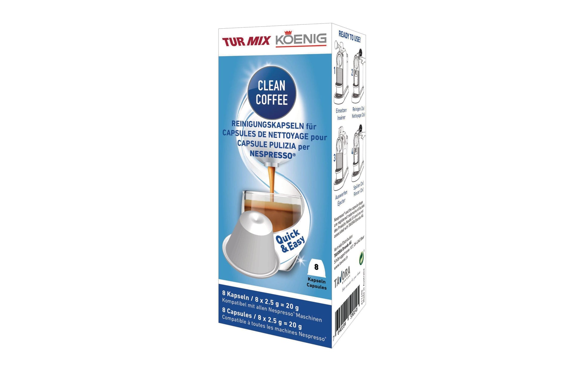 KOENIG Clean Coffee Entkalker für Kaffeemaschinen – für Nespresso – Pulver, Box – 20 g – 8 Stk.