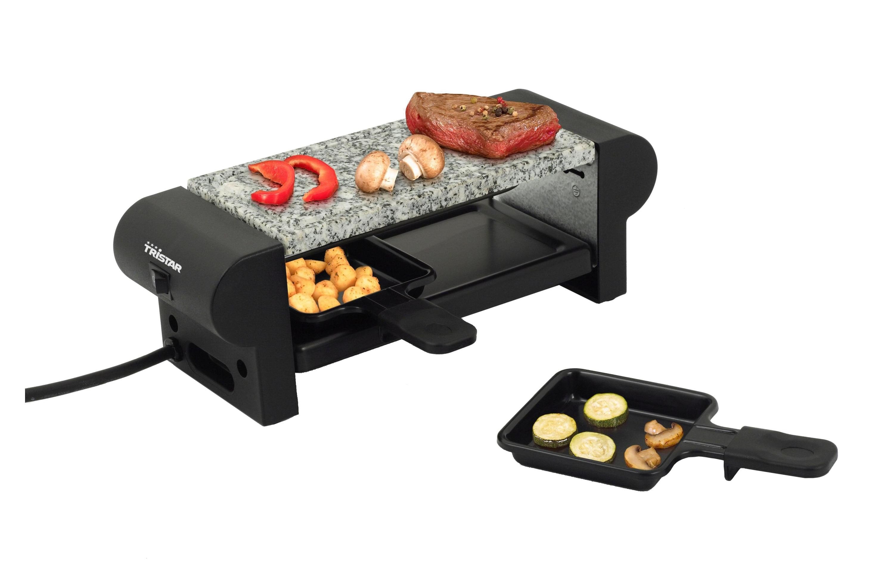 Tristar Raclette-Grill RA-2948 – 2 Personen, 350 W, Steingut-Grillplatte – Schwarz/Silber