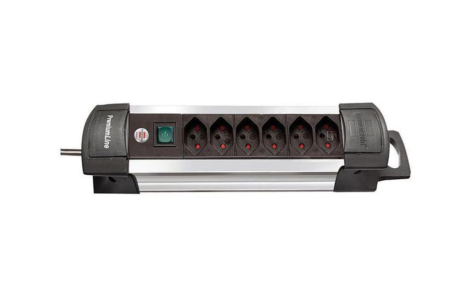 Brennenstuhl Premium-Alu-Line Steckdosenleiste, 6×T13, mit Schalter, 3 m, Eingang T12 – Schwarz