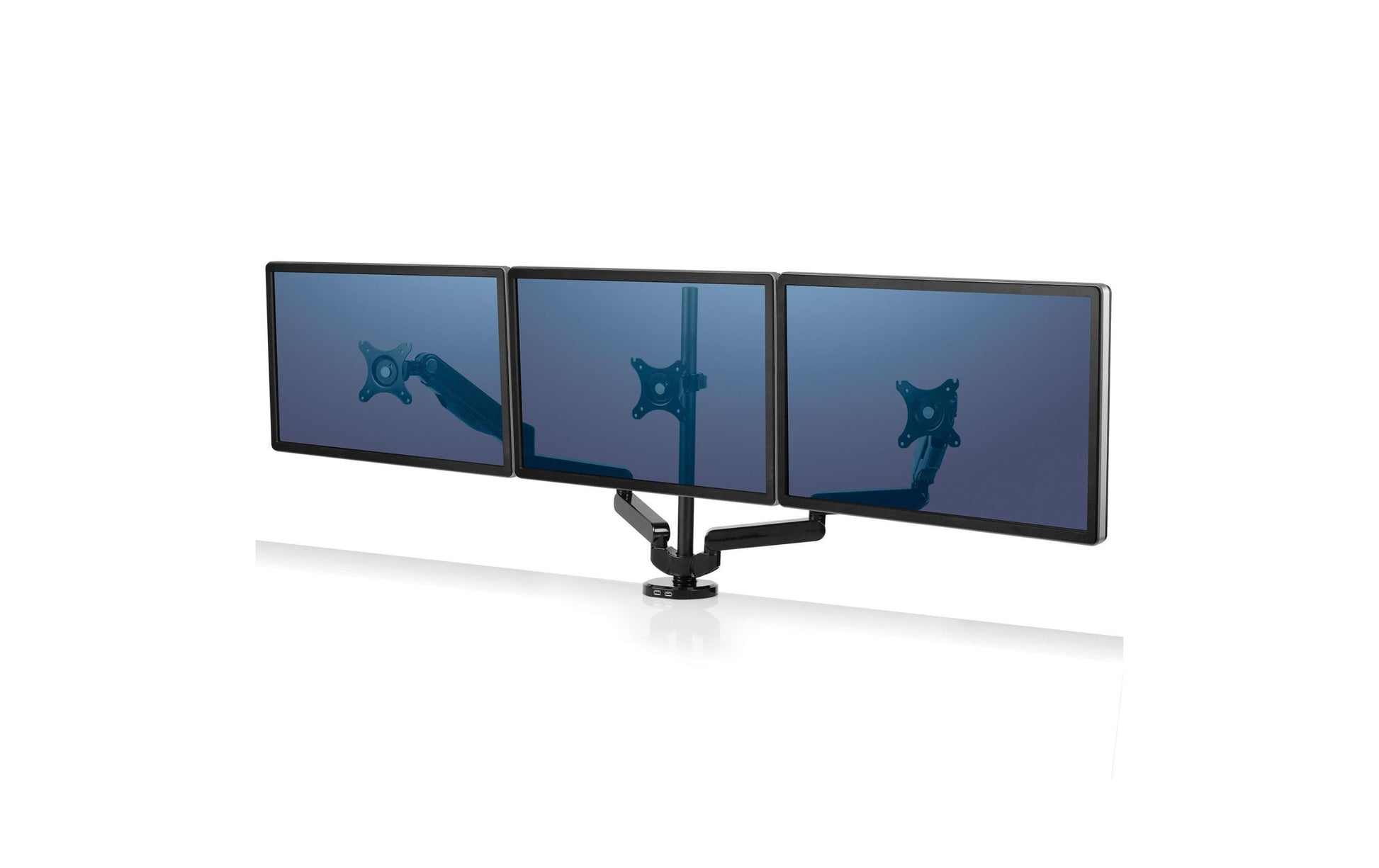 Fellowes Platinum – Monitorhalterung, 3 Monitore, Tischklemme, bis 27", VESA 75 × 75/100 × 100 mm, Schwarz