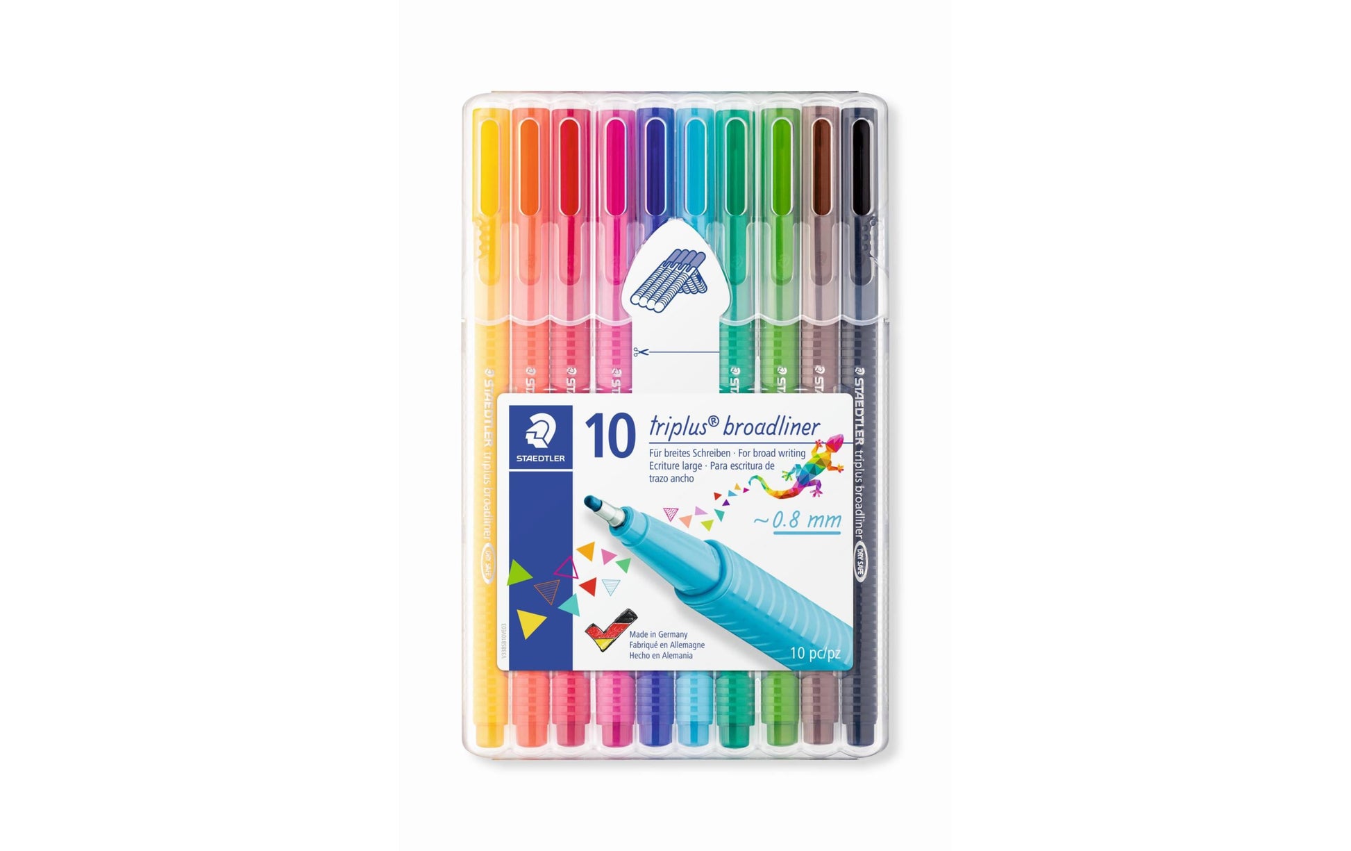 STAEDTLER triplus Broadliner 338 Fineliner Set – 10 Stk., 0,8 mm, 10 Farben, nachfüllbar