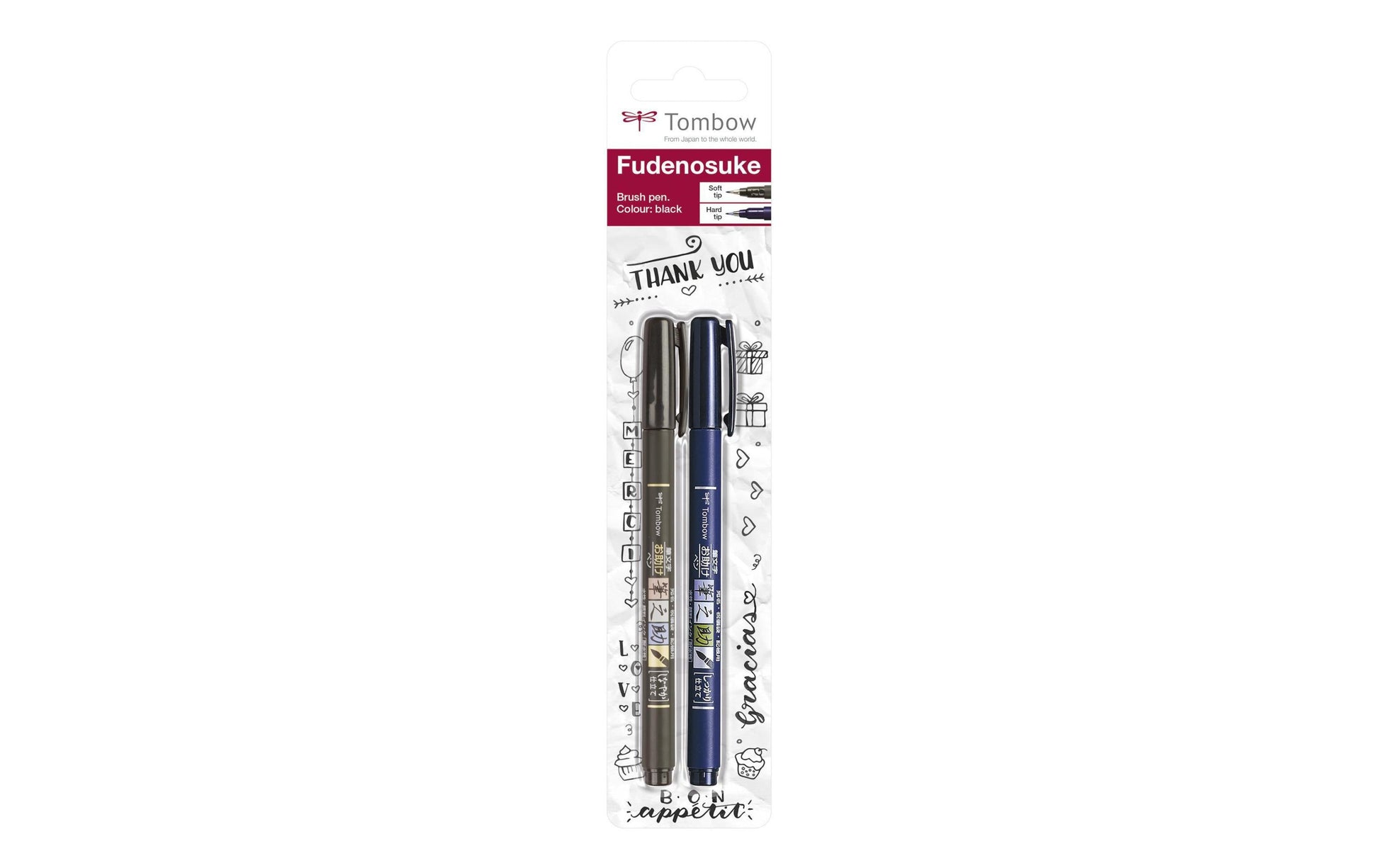 Tombow Fudenosuke Kalligrafiestifte – Pinselspitze, wasserbasiert, pigmentiert, 2er Set