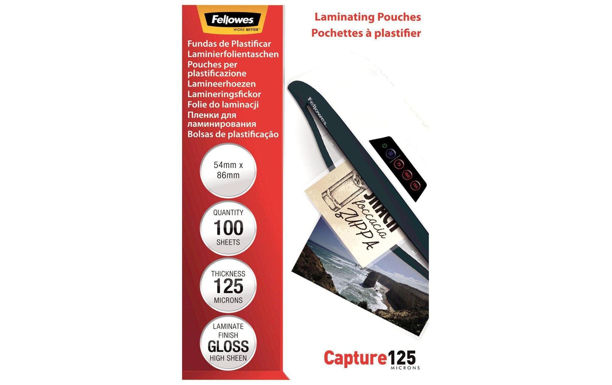 Fellowes Laminierfolien 54 × 86 mm – 125 µm, glänzend, 100 Stück