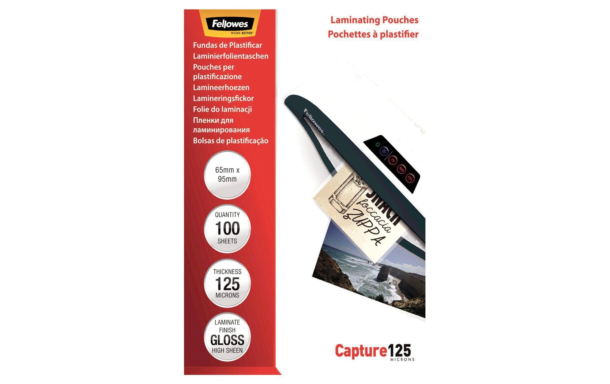 Fellowes Laminierfolien 65 × 95 mm – 125 µm, glänzend, 100 Stück