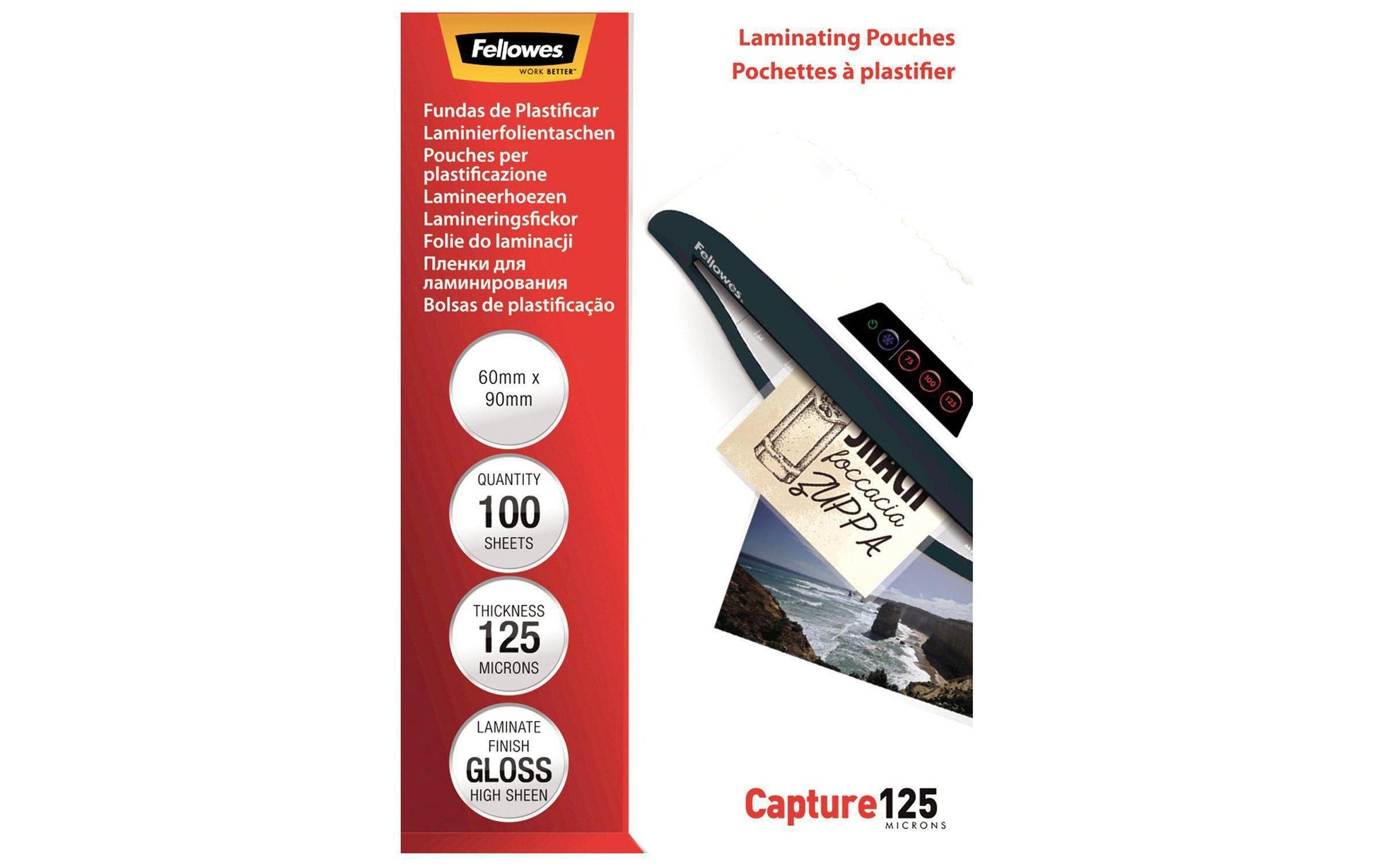Fellowes Laminierfolien 60 × 90 mm – 125 µm, glänzend, 100 Stück