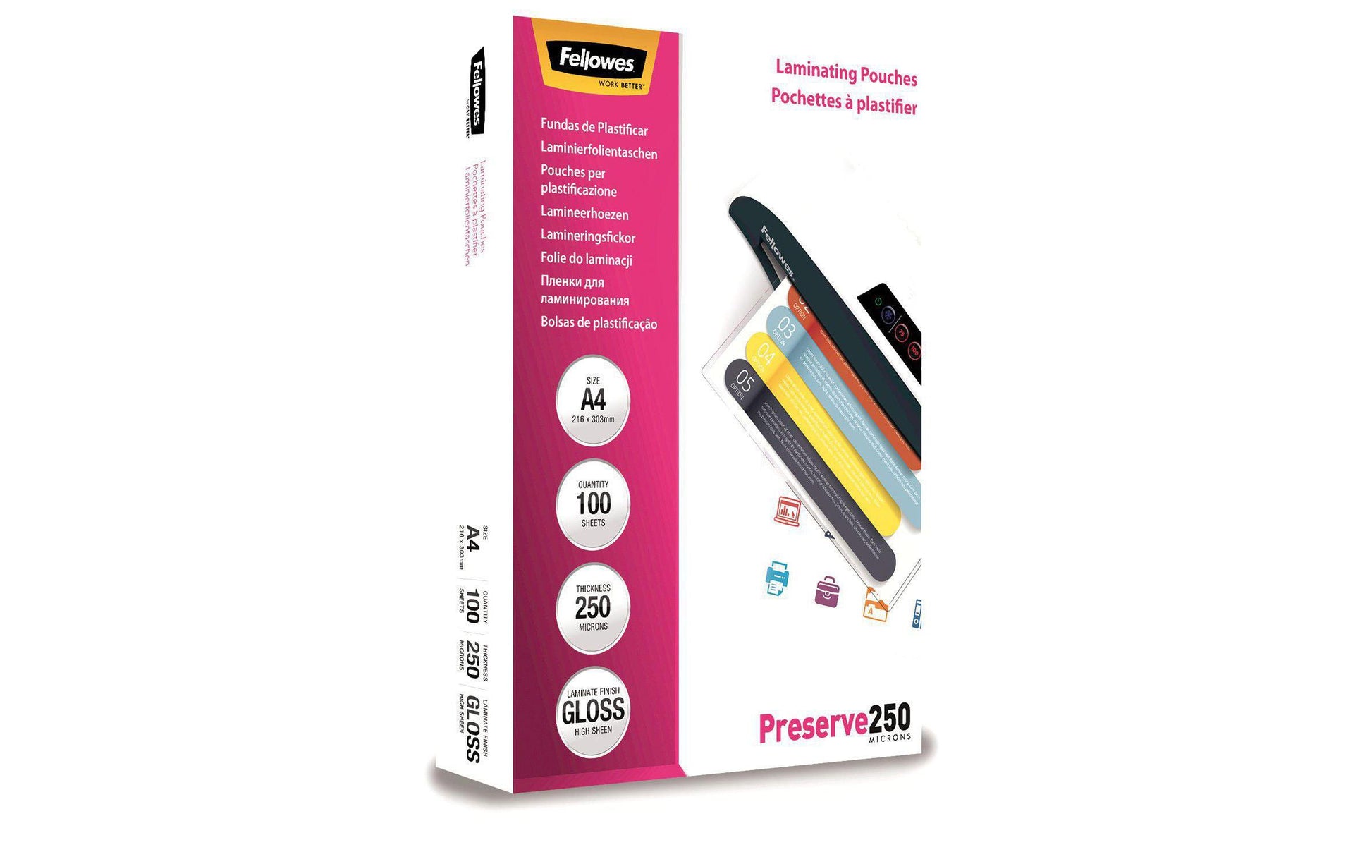 Fellowes Laminierfolien A4, glänzend – 250 µm, 100 Stk.