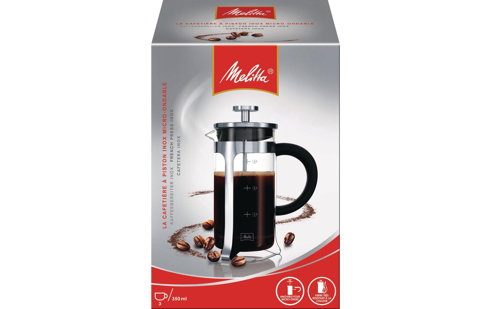 Melitta French Press / Kaffeebereiter – 0,4 l, 3 Tassen, Glas/Edelstahl