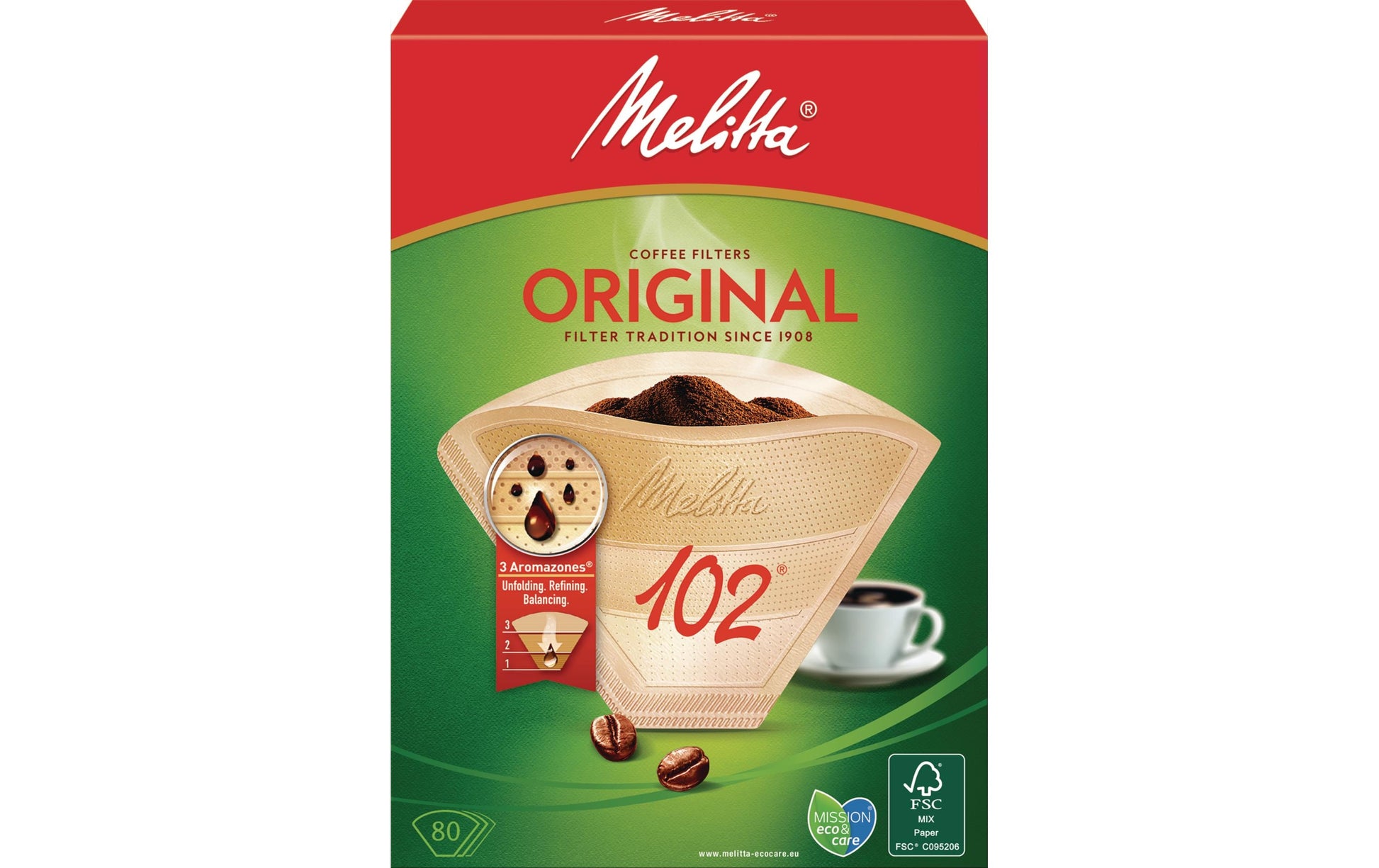Melitta Kaffeefilter Original Grösse 102 – für Optima Timer, 80 Stück, Braun