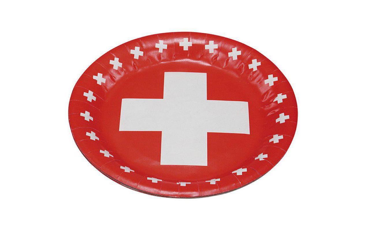 Haushaltsware Papier-/Karton-Teller – Ø 23 cm, weiss, Schweizerkreuz – 8 Stk.