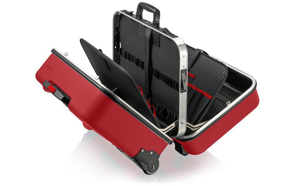 Knipex Werkzeugkoffer 38 l – leer, mit Rollen, abschliessbar, rot, ABS, B 520 × H 435 × T 290 mm