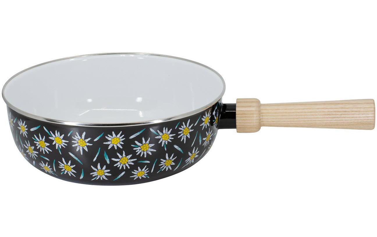Kadastar Caquelon – Ø 22 cm, Stahl, Emaille, für Käsefondue, Schwarz