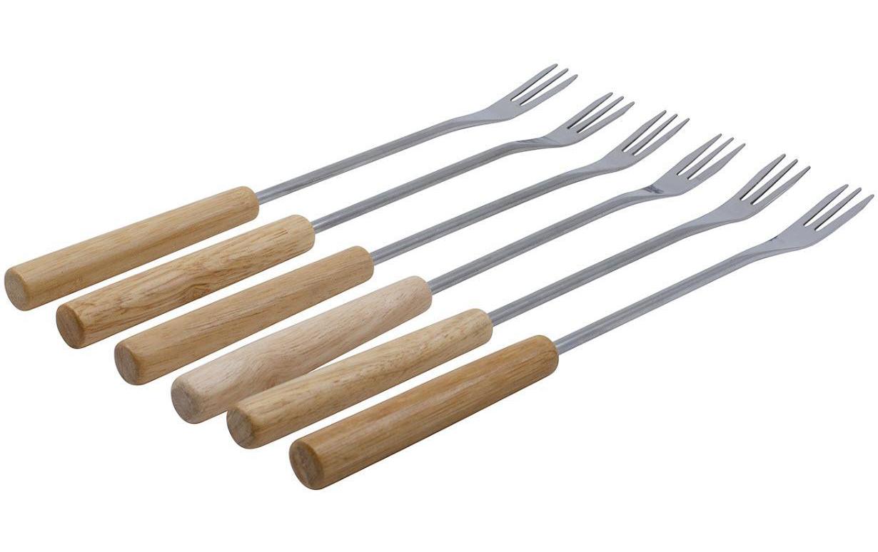 Kadastar Element Fonduegabeln – 6er-Set, Edelstahl, Holzgriff, Braun, FSC