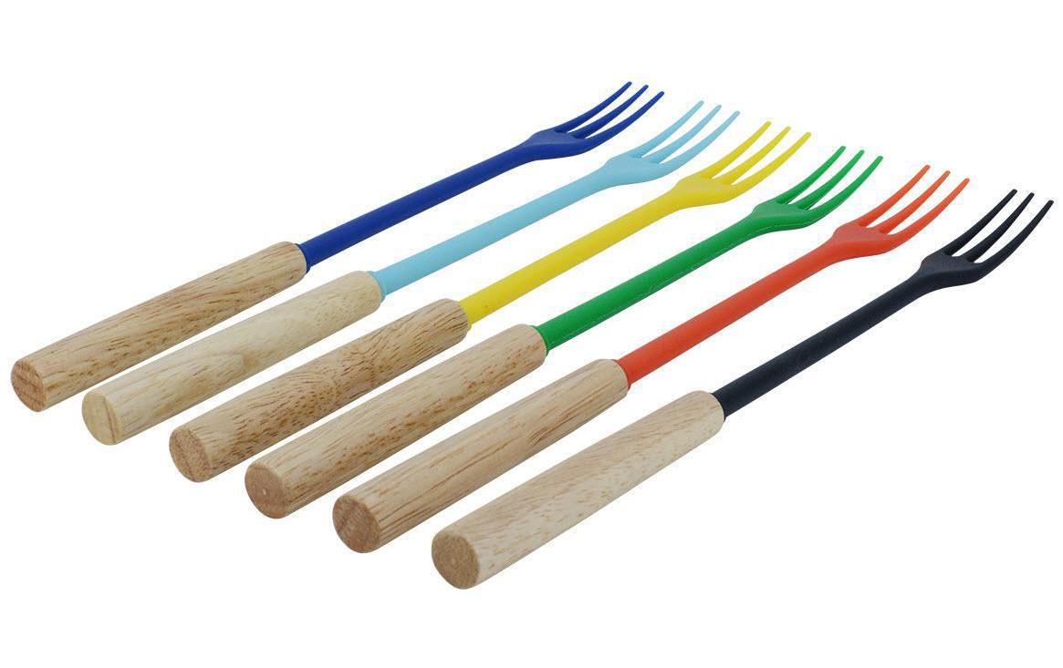 Kadastar Fonduegabeln – 6er-Set, Nylon, Holzgriff, Braun, FSC, für Käsefondue