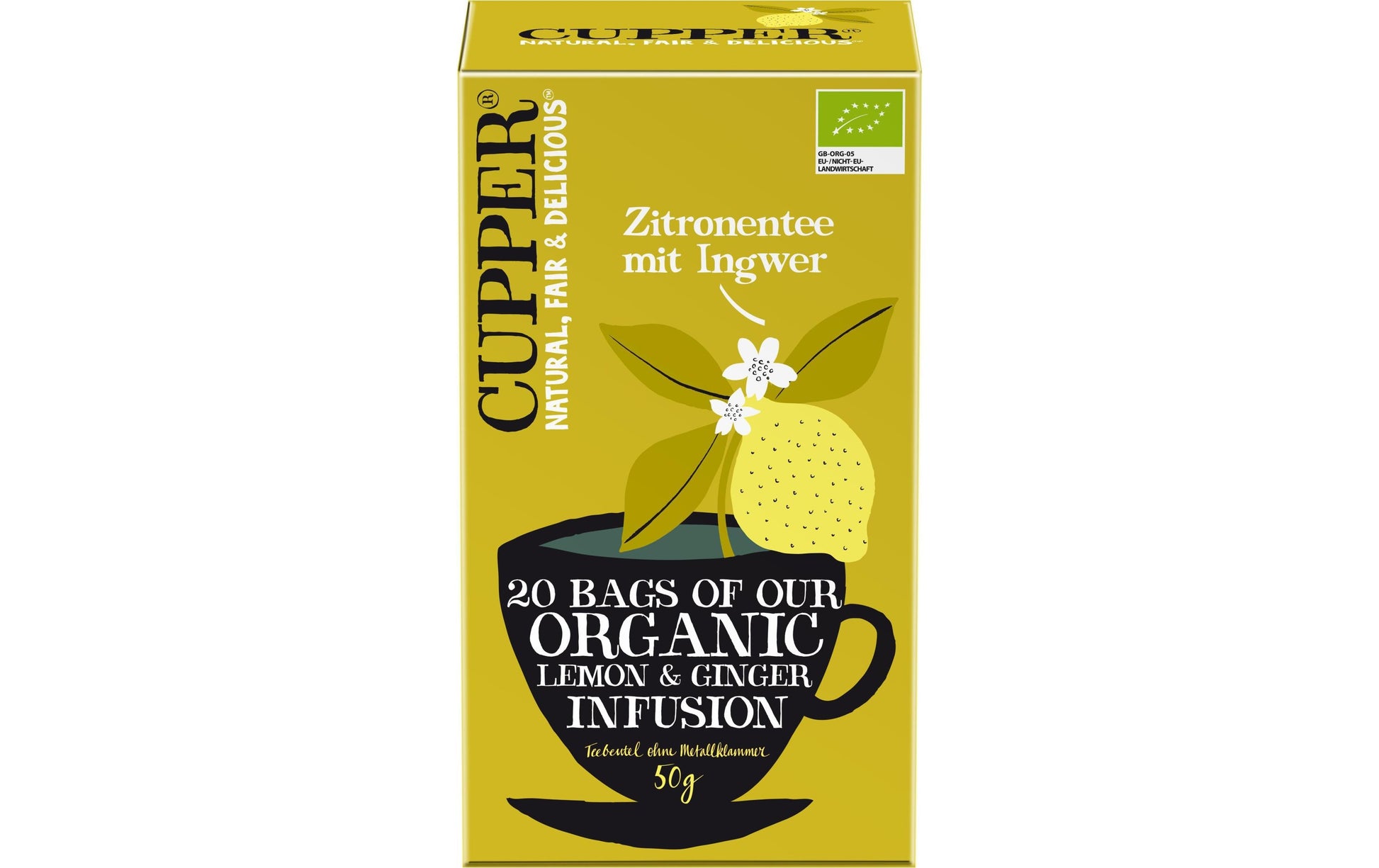 Cupper Tee Cupper – Früchtetee Zitrone & Ingwer – Teebeutel 20 Beutel – Bio