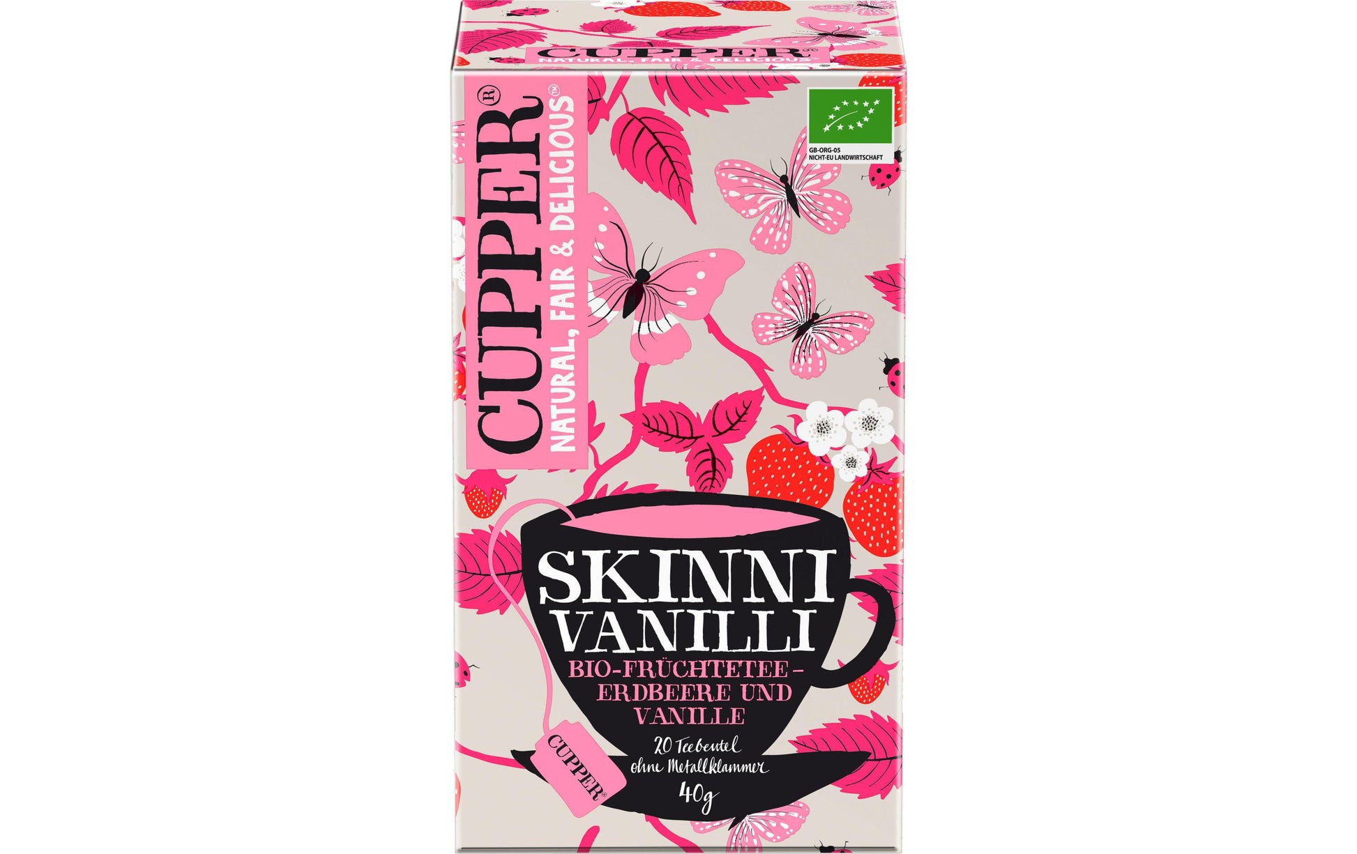 Cupper Tee Cupper – Früchtetee Erdbeere & Vanille – Teebeutel 20 Beutel – Bio