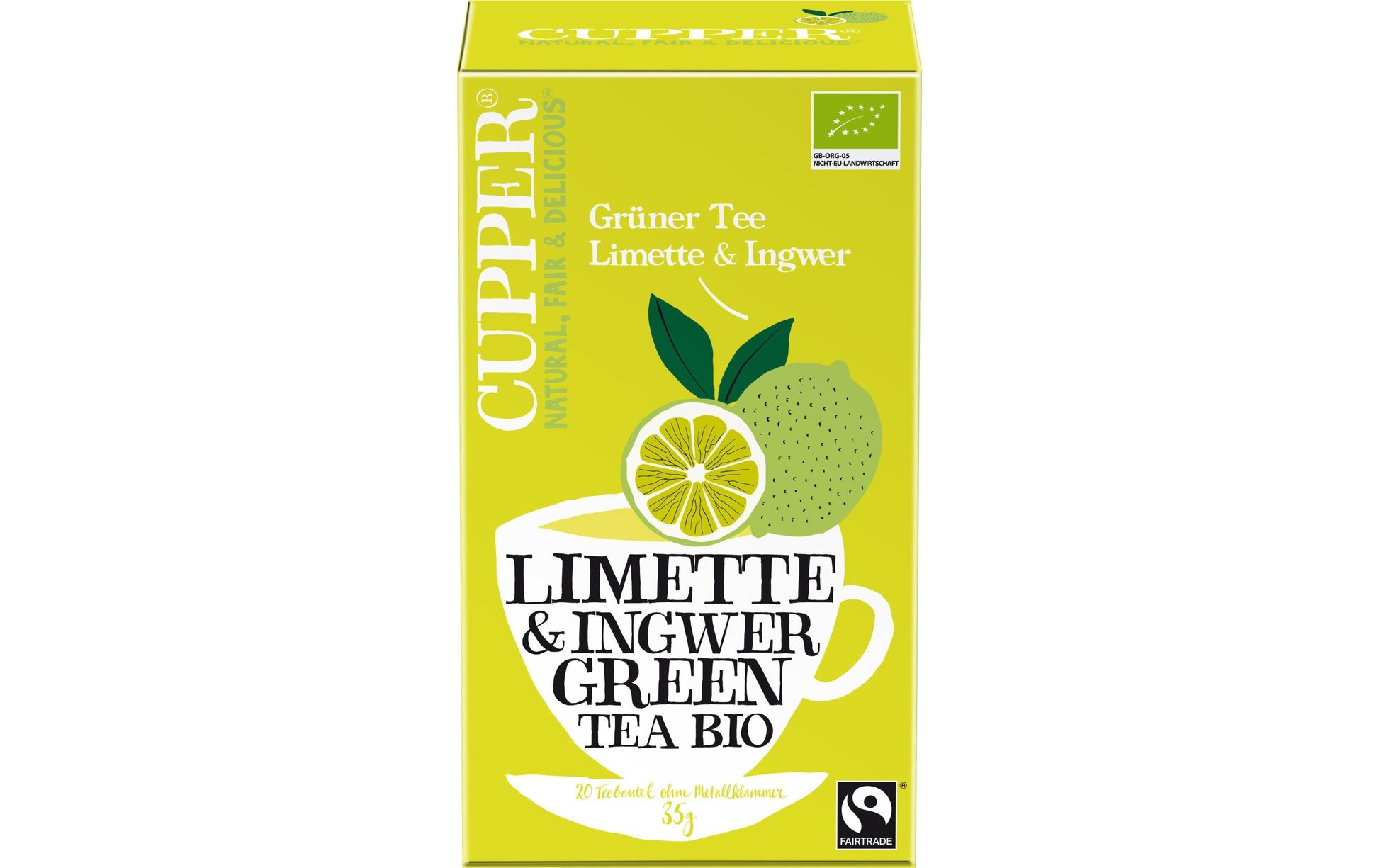 Cupper Tee Cupper – Grüntee Limette & Ingwer – Teebeutel 20 Beutel – Bio – Fairtrade
