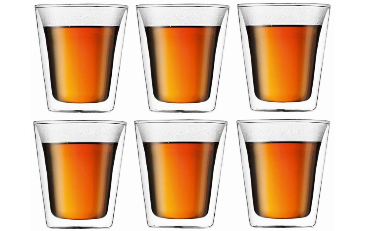 Bodum Canteen Thermobecher – 0,20 l, Borosilikatglas, transparent, doppelwandig, spülmaschinenfest, 6 Stück