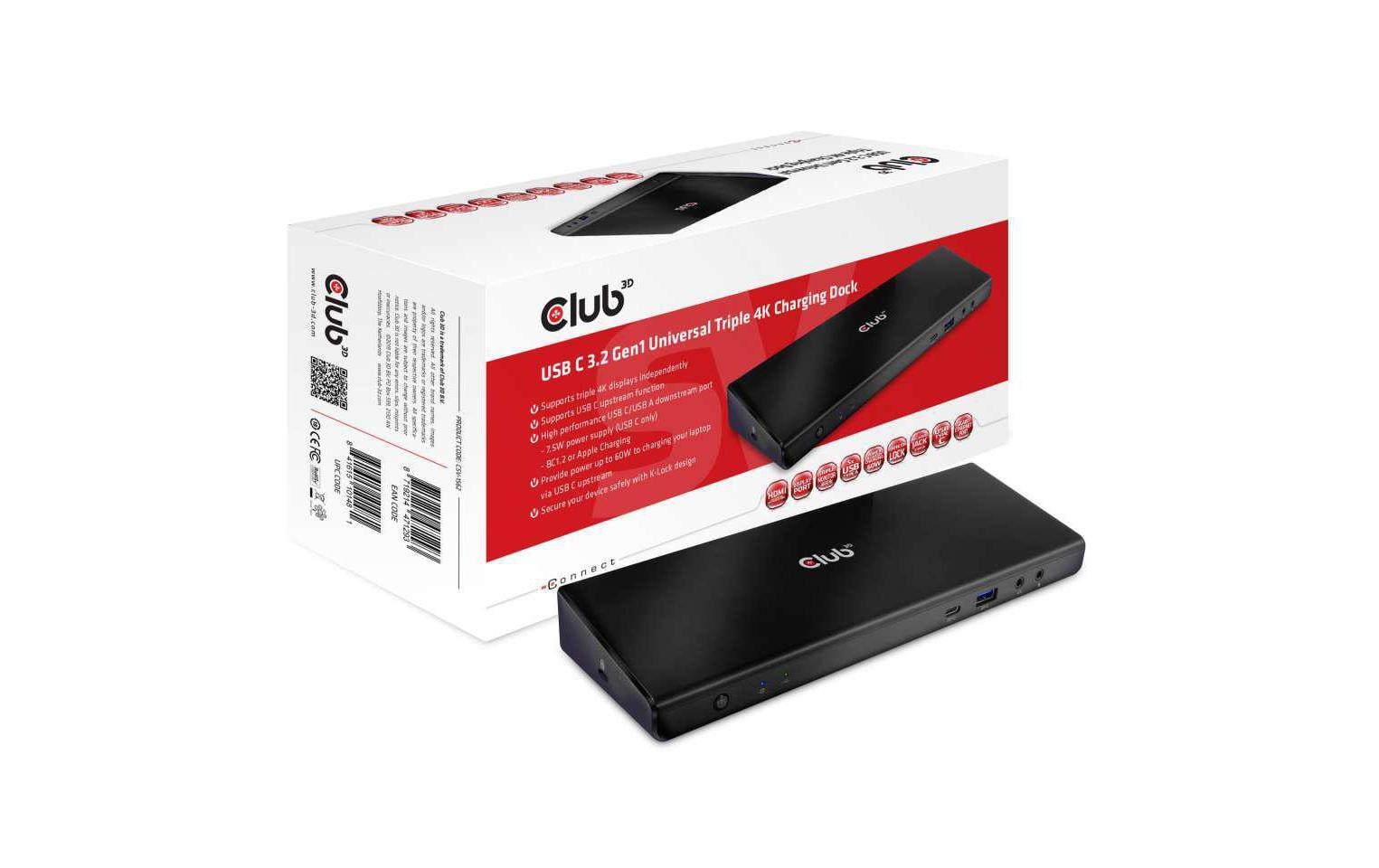 CLUB3D Club 3D CSV-1562 Dockingstation – USB-C, 2× DP, 3× HDMI, 4× USB-A, 135 W PD, GbE, 3,5 mm, für Windows/Mac