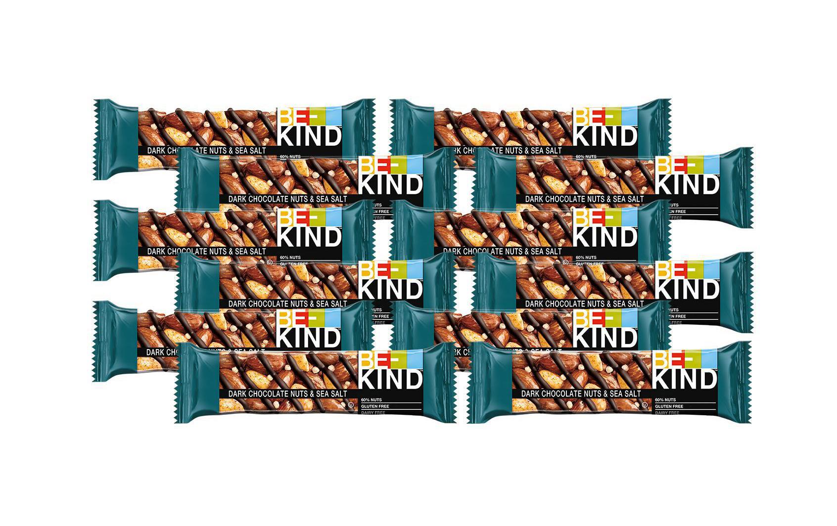BE-KIND Schokoladenriegel – Nüsse & Meersalz, Dunkel, glutenfrei, laktosefrei, 12 × 40 g (480 g)