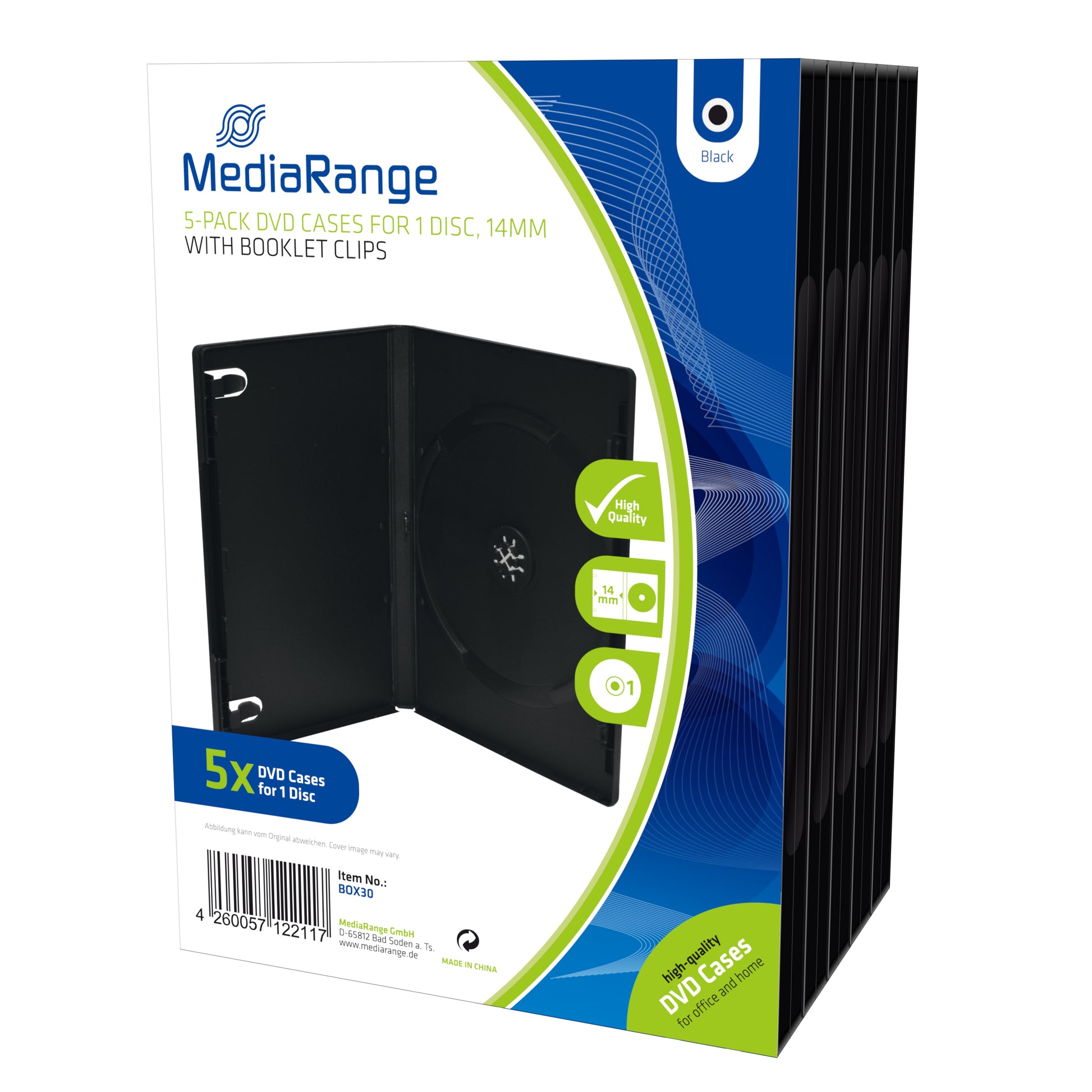 MediaRange DVD-Hülle – 1 Disk, Kunststoff, 136 × 70 × 191 mm, 5er Pack