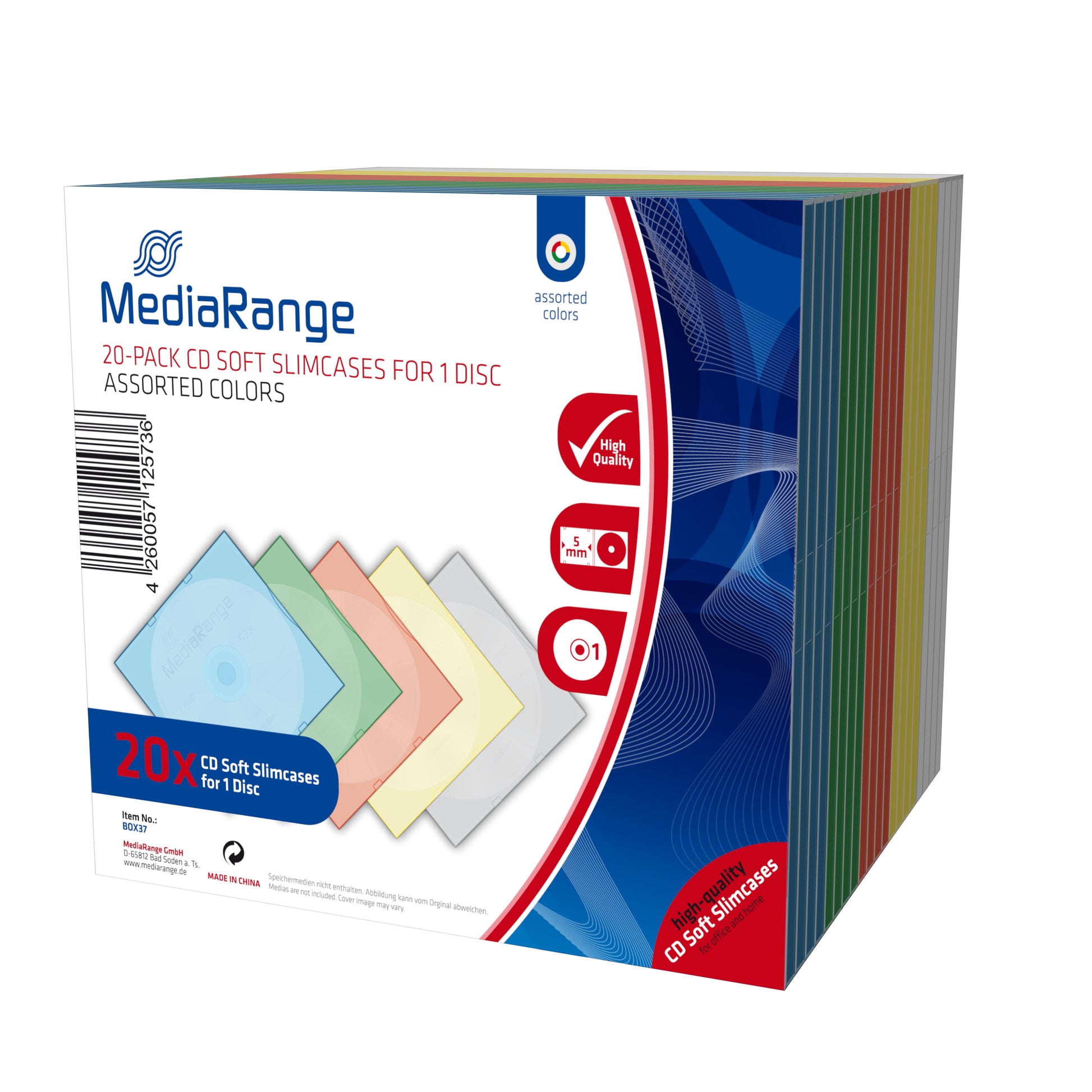 MediaRange Ersatzhüllen – 1 Disk, Kunststoff, 129 × 100 × 125 mm, 20er Pack