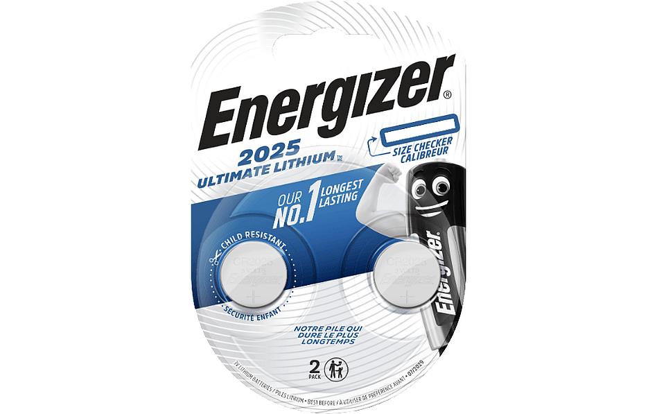 Energizer Knopfzellen CR2025, Lithium-Mangandioxid, 3 V – 2 Stk.