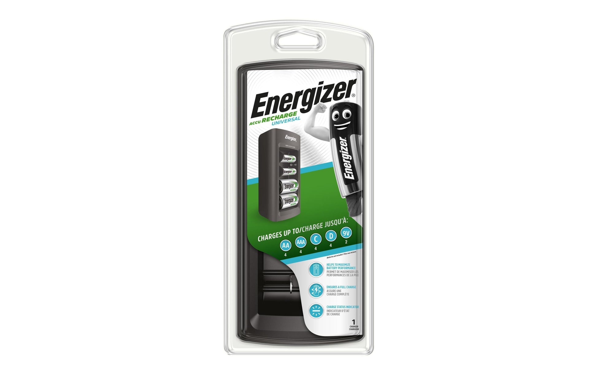 Energizer Universal Ladegerät Batterieladegerät 4× – für NiMH (9V, AA, AAA, u. a.) – schwarz