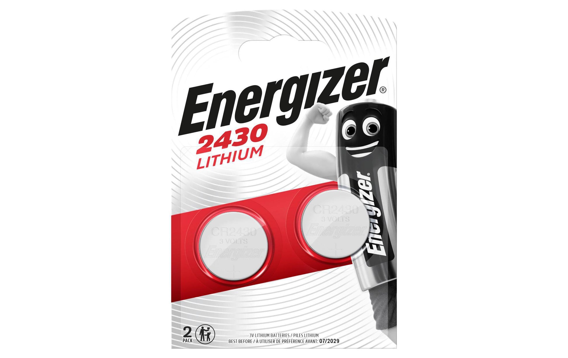 Energizer Knopfzellen CR2430, Lithium-Mangandioxid, 3 V – 2 Stk.