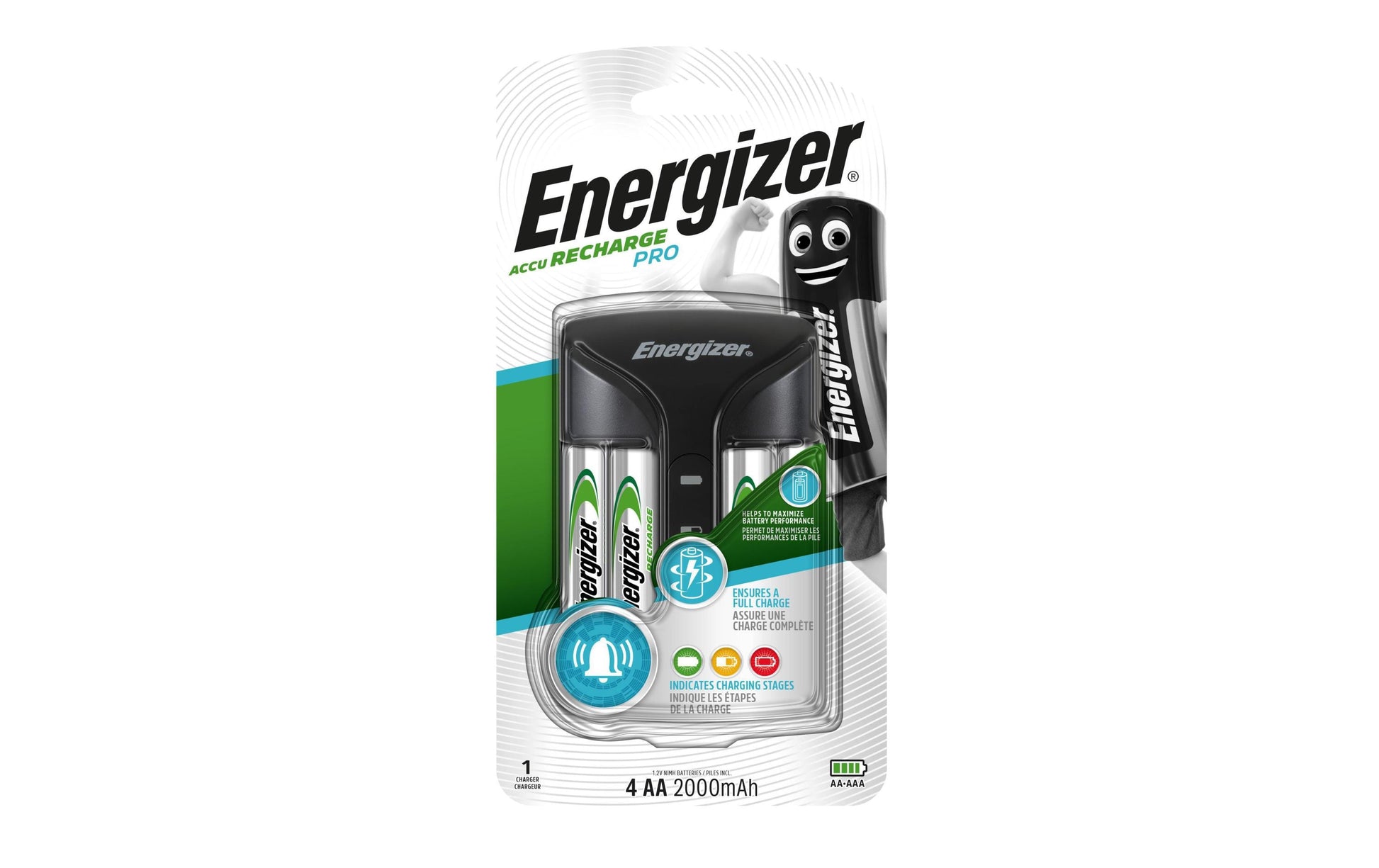 Energizer Pro Ladegerät – Überlast-, Kurzschluss- und Verpolungsschutz, LED-Ladeanzeige – für AA, AAA