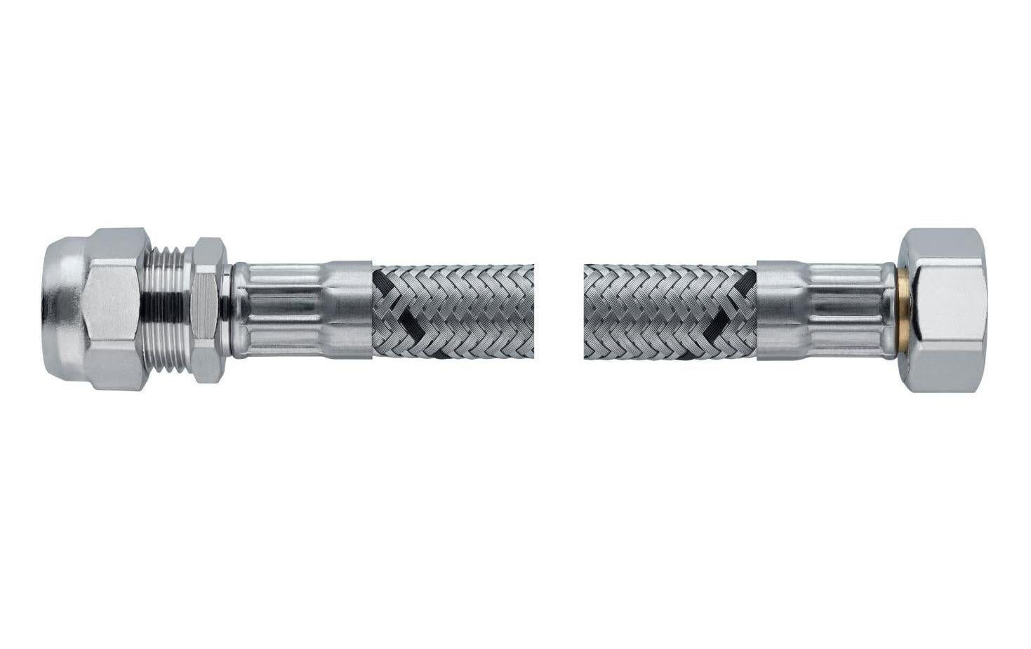 Flexo Anschlussschlauch Innengewinde × Quetschverschraubung – DN 8, 3/8″ × 30 cm, Edelstahl, Chrom, für Armatur