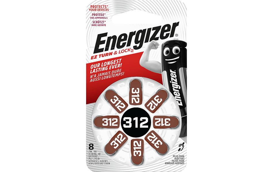 Energizer Hörgerätebatterien 312 (PR41), Zink-Luft, 1,4 V – 8 Stk.