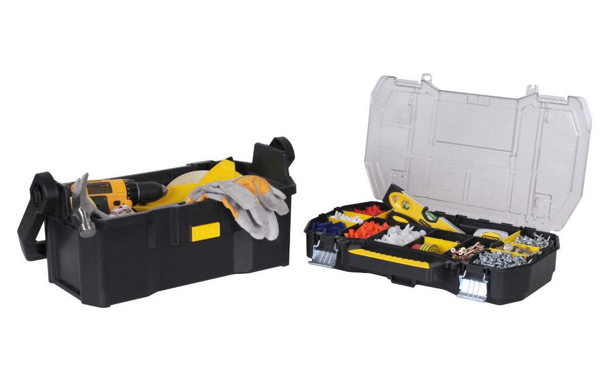 Stanley STST1-70317 Werkzeugbox – mit Metallgriff, 2 Behälter, schwarz, Kunststoff, B 560 × H 320 × T 250 mm