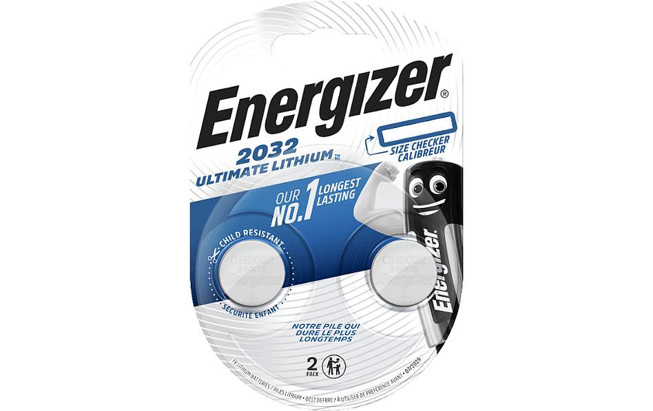 Energizer Knopfzellen CR2032, Lithium-Mangandioxid, 3 V – 2 Stk.