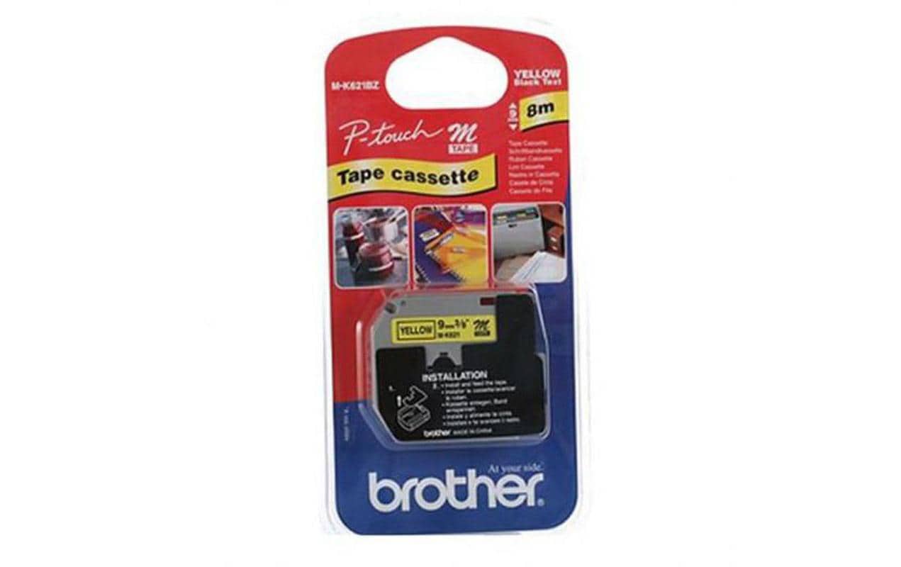 Brother M-K621 Schriftband – Schwarz auf Gelb – 9 mm × 8 m, nicht laminiert – für Brother P-touch