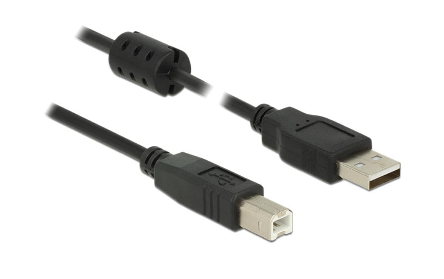 DeLOCK USB-A auf USB-B Kabel – USB 2.0 (480 Mbit/s) – 5 m – Mit Ferritkern – Schwarz
