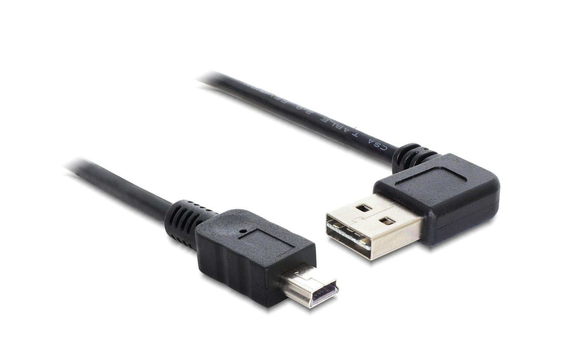 DeLOCK USB-A auf Mini-USB-B Kabel – USB 2.0 (480 Mbit/s) – 0,5 m – Abgewinkelt, Goldkontakte – Schwarz