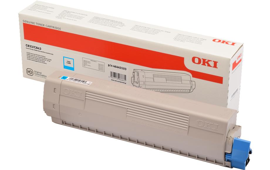 OKI Toner 46443103 – Cyan, 10000 Seiten – für OKI C833/C843