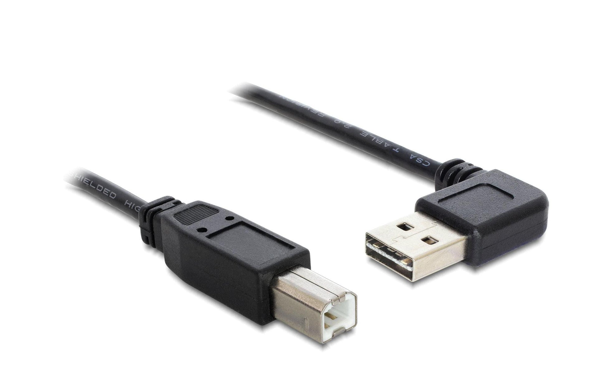 DeLOCK USB-A auf USB-B Kabel – USB 2.0 (480 Mbit/s) – 0,5 m – Abgewinkelt, Goldstecker – Schwarz