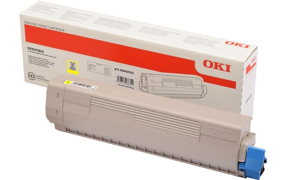 OKI Toner 46443101 – Gelb, 10000 Seiten – für OKI C833/C843