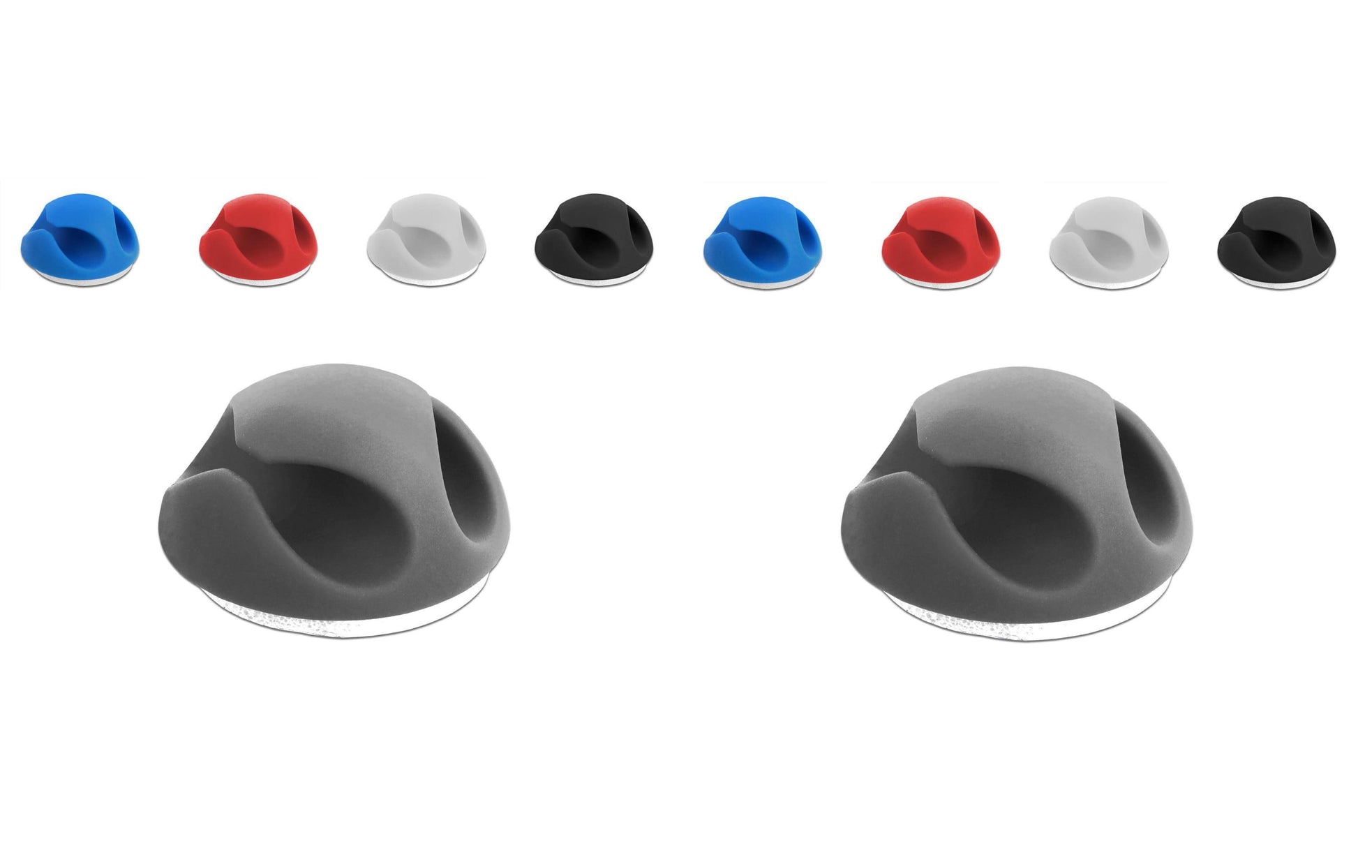 DeLOCK Kabelhalter, selbstklebend, 2 Durchführungen, Ø 20 mm, 10er-Pack – schwarz/blau/grau/rot/weiss